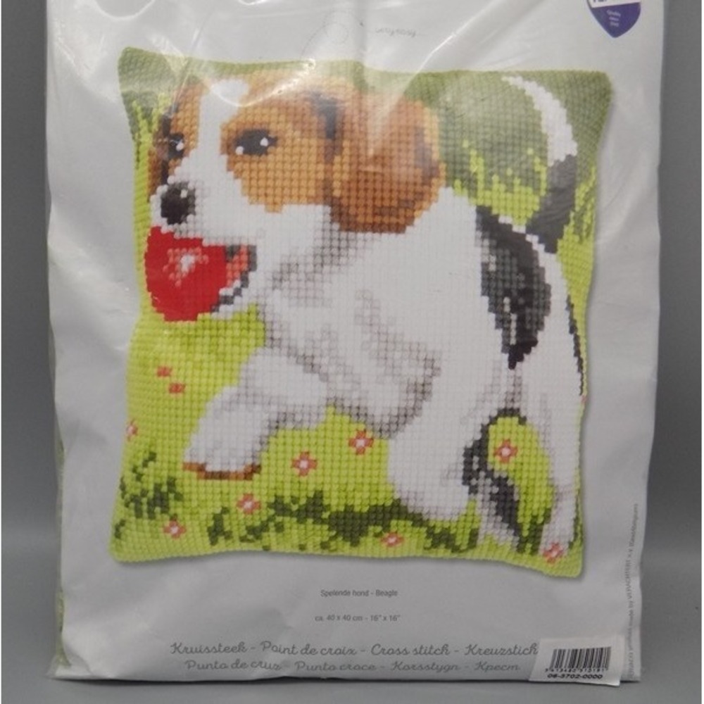 Vervaco Cross Stitch Beagle w/ Ball Pillow Kit New Belgium Dog 16" x 16"